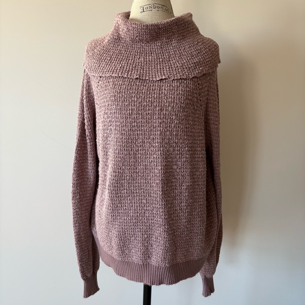 Free People Oversized Mauve Knit Cowl Neck Sweater